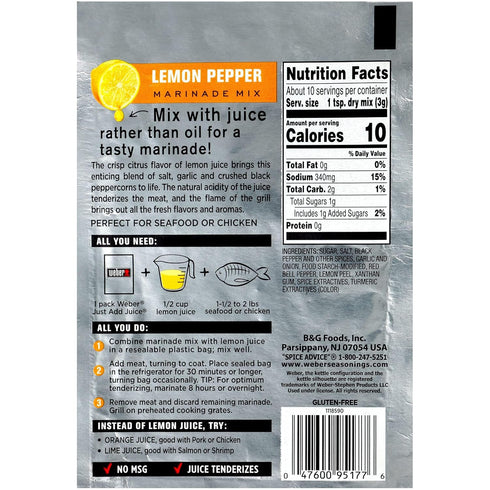 1.12 Pack 4 Weber Just Add Juice Marinade Mix, Lemon Pepper, Ounce