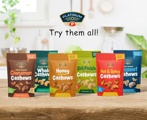 Platinum 13 oz Kettle Cooked Coconut Cashews - Plant Based Protein, Fiber, Healthy Snack - Wholesome Nutritional Boost