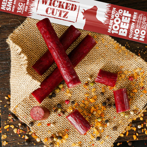 15g (12 Pack) Smoked Mesquite Beef Sticks, Protein Per Beef Stick, Tender & Juicy Extra Large Meat Stick, USA Made High