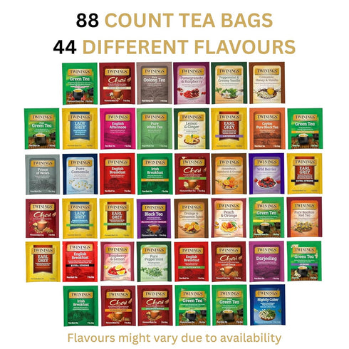 Pack (88 Count), 44 Twinings Tea Bag Sampler Assortment, Variety Unique Flavours for Tea Lovers: Women, Men, Couples