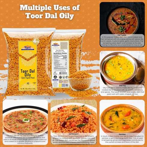 64oz (4lbs) 1.81kg Rani Toor Dal (Split Pigeon Peas) Oily, Bulk ~ All Natural | Gluten Friendly | NON-GMO | Vegan |