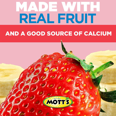 4.2 oz 8 Pack, Motts Fruit Smoothies Strawberry Banana, clear pouches, Non-dairy, Made With Oatmilk, Made With Real