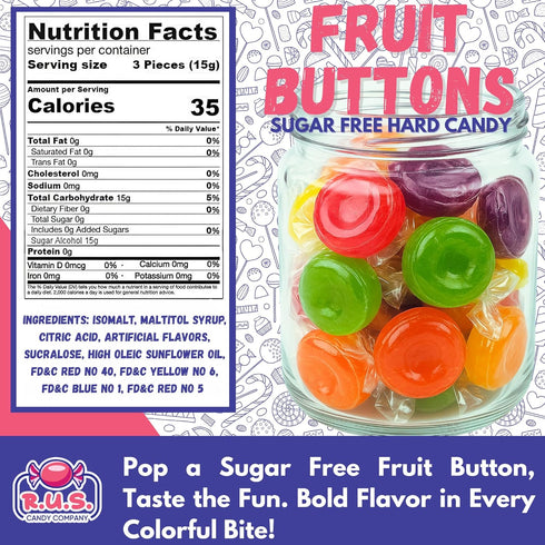 Sugar Free Assorted Fruit Disc Hard Candy | R.U.S. Candy Company | Guilt-Free Fruity Sweets, Individually Wrapped, Low