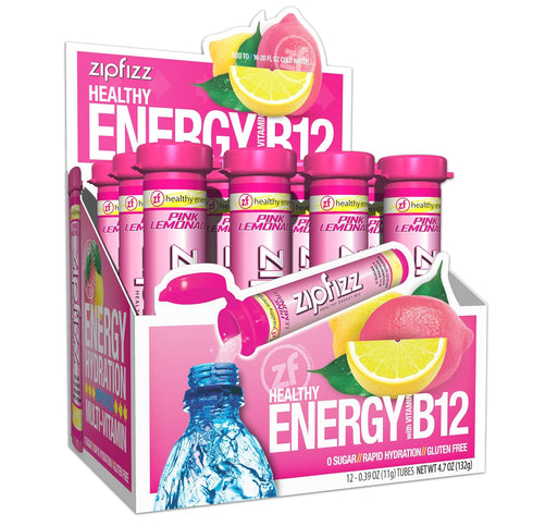 Zipfizz Daily Energy Drink Powder, Pink Lemonade, 12 Pack | Sugar-Free Electrolyte Powder