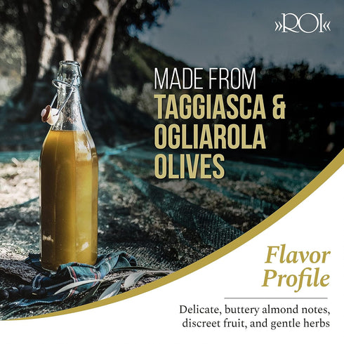 16.91 oz (500 ml) ROI Monocultivar Taggiasca Extra Virgin Olive Oil from Liguria Italy - Italian Olive Oil from Italy