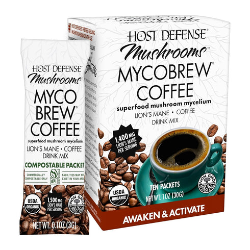 Host Defense MycoBrew Coffee - Instant Drink Mix - Includes Lion's Mushroom