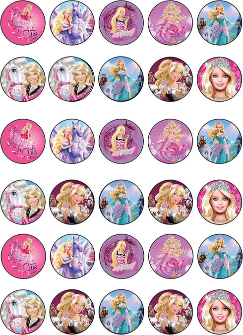 30 Edible Cupcake Toppers – Fashion Doll Girl Pink Themed Collection of Edible Cake Decorations