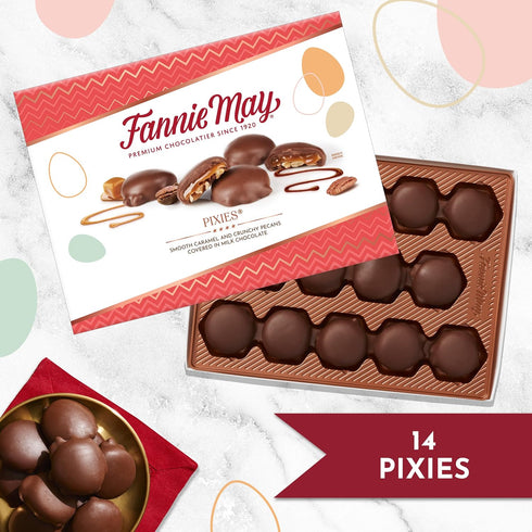 11.2 oz Fannie May Mini Pixies, Milk Chocolate Caramel Candy and Pecans Box