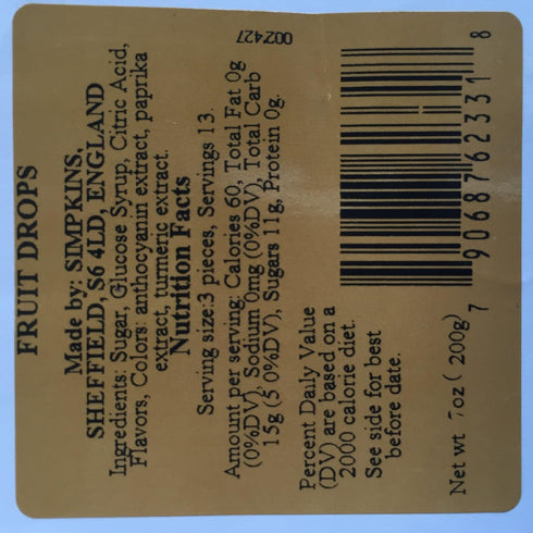Simpkins 200g Travel Sweet, Mixed Fruit Drops, One Tin