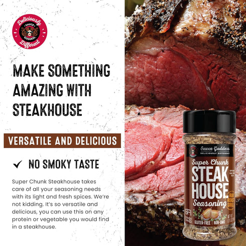Sauce Goddess Super Chunk Steakhouse Spice Shaker (2-Pack), Versatile Steak Seasoning, BBQ Rub for Chops, Chicken