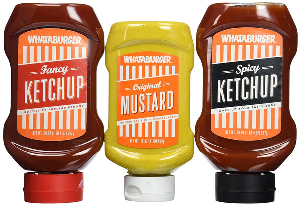Whataburger Condiments (Pack of 3) (Trio Sampler Pack 1-Mustard 16oz, 1-Original and