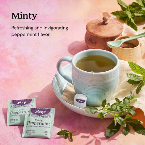 16 Pack (4 Packs) Yogi Tea Purely Peppermint - Bags per - Caffeine-Free, Organic Peppermint Tea Bags - Offers Digestive