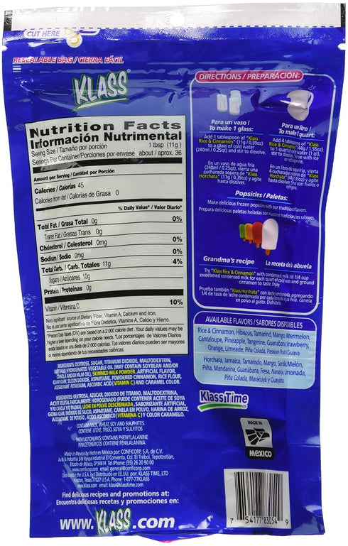Klass 14.1 Oz, (Pack 2) Horchata, Rice and Cinnamon Drink Mix