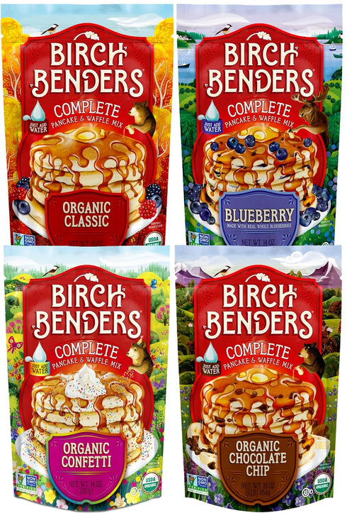 Birch Benders Pancake and Waffle Mix Variety: (Pack of 4) Organic Classic,