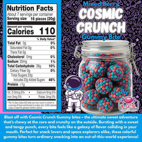 Gummy Gummies Mixed Berry Cosmic Bites by R.U.S. Candy Company- Half Pound Bag Sweet, Tangy & Crunchy Bite-Sized Candy