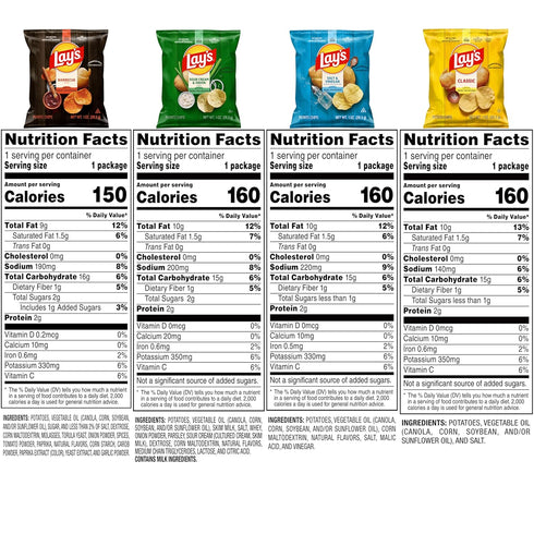 Lay's 4 Pack, 1 oz (40 Pack) Potato Chips, Flavor Variety Single Serve Bags