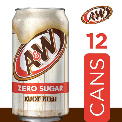 12 oz 12 count A&W Zero Sugar Root Beer Soda, fl cans