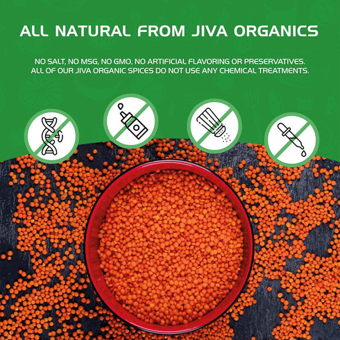 4 LB Jiva Organics Organic Red Lentils Split LARGE Bag - Masoor Dal - Non-GMO, Vegan, Non-Irradiated