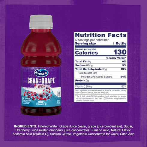 10 Oz 6 Count Ocean Spray Cran-Grape Cranberry Grape Juice Drinks, Fl Bottles
