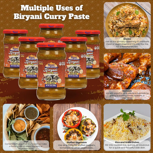 10.5oz (300g) Pack 5+1 Rani Biryani Masala Curry Paste (Cooking Spice Paste for Indian Rice Dishes, Pullao/Pilau) Glass