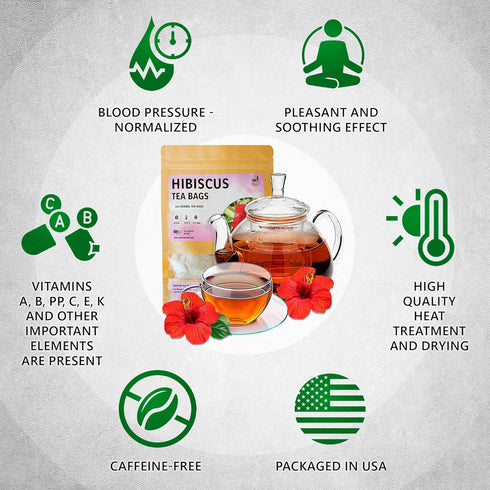 TeaDreamTea Hibiscus Tea Bags - 100 Bleach-Free, Caffeine Free Dried Hibiscus Flowers for Hot or Iced Herbal Tea