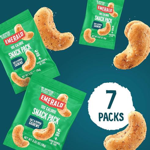 100 Packs, 7 Count, 4.34 Oz Emerald Nuts, Calorie Salt & Pepper Cashews