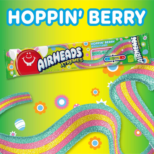 Package, 2 (18-Pack) Airheads Xtremes Belts Candy, Chewy Candy Hoppin Berry Fruit Flavor Artificially Flavored, Ounces