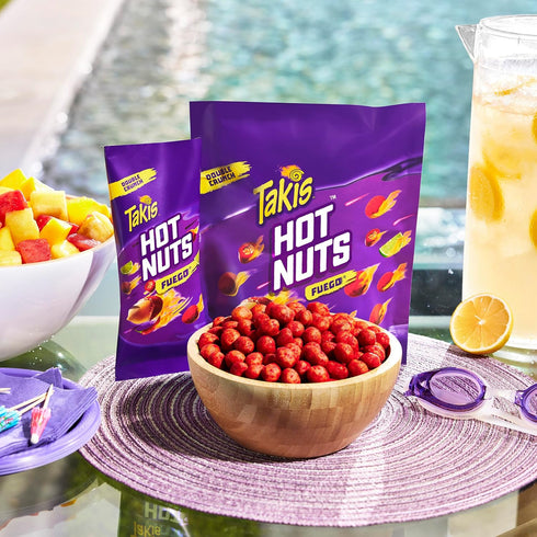 12 3.2 oz Takis Fuego Hot Nuts pc / Snack Size Box, Hot Chili Pepper & Lime Flavored Extreme Spicy Double-Crunch