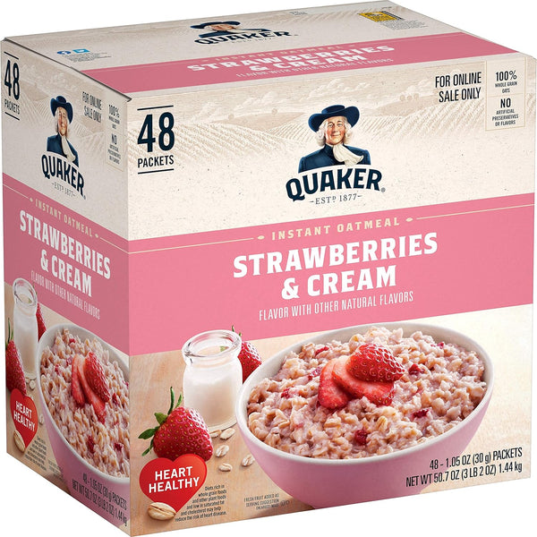 Quaker Instant Oatmeal, Strawberries and Cream, Individual Packets, 1.05 Ounce (Pack of