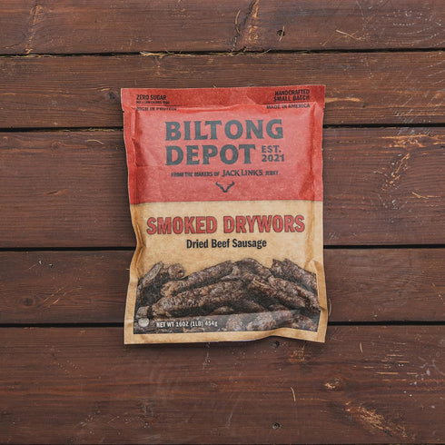 1 lb (16oz) Biltong Depot Smoked Drywors - | South African Air-Dried Beef Snack Sticks | High Protein | Keto and Paleo