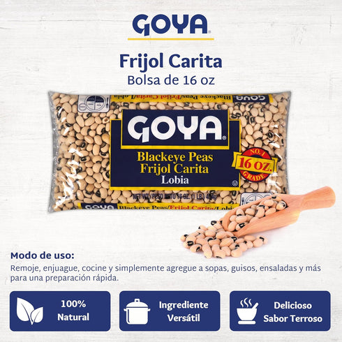 Pack 2 (16 oz Goya Black Eyed Peas Dry, Creamy and Flavourful Frijoles Goya Pintos, Pantry Staple, of Bags)