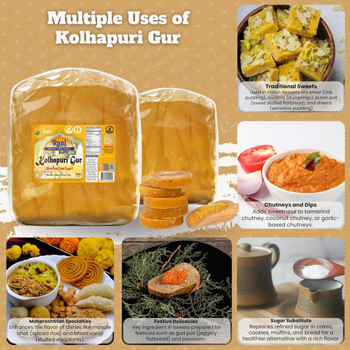 175oz (11lbs) 5kg Rani Kolhapuri Gur (Jaggery) ~ Unrefined Cane Sugar, No Color added, Gluten Friendly | Vegan |