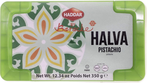 12.34oz Haddar by Baracke Premium Quality Pistachio Halva, | A Fine Sesame Seed Paste Dessert Made with Tahini, Gluten