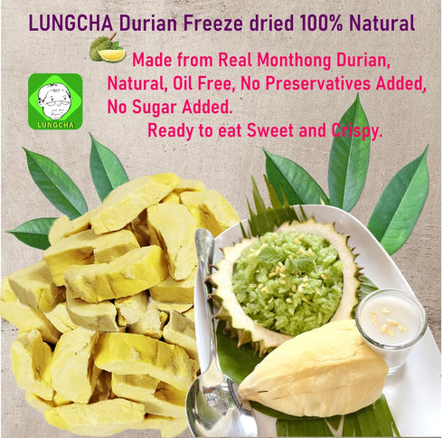 Durian King of Fruit Vacuum Freeze Dried Fresh Durian Monthong, 50 Gram or 1.75 Ounce Pack of 2