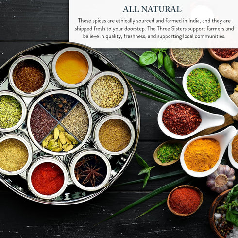 The Three Sisters (13 Set) Organic Indian Spices Pc. Natural, Authentic, and Traditional Flavors for Cookbook Recipes |