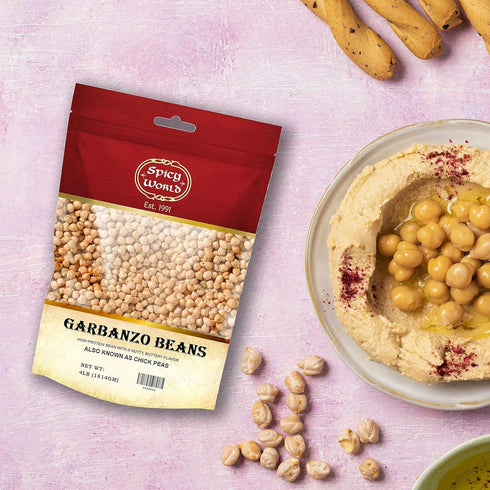 Spicy World 4 LB Hummus Garbanzo Beans - Chickpeas Dried Bag - All Natural, Sproutable, Perfect for - by