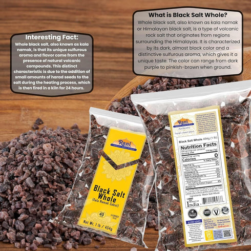 16oz (1lb) 454g Rani Black Salt Raw Whole (Kala Namak) Mineral ~ Unrefined, Pure and Natural | Vegan | Gluten Friendly