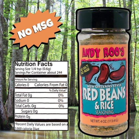 Andy Roo's Salt-Free Red Bean Creole Seasoning, 4 Ounce Shaker (No MSG Blend)