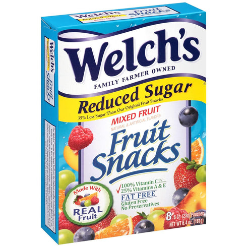 Welchs Reduced Sugar Mixed Fruit Snacks 8 Pouches (2 Pack - 16