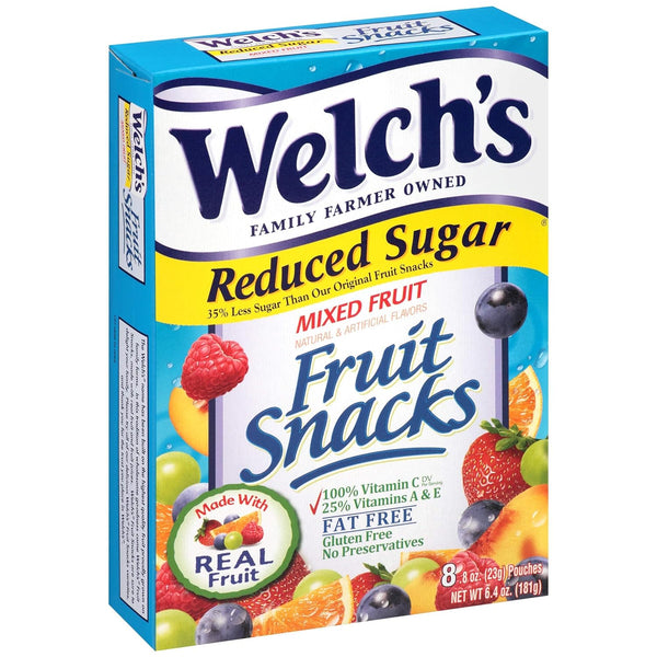 Welchs Reduced Sugar Mixed Fruit Snacks 8 Pouches (2 Pack - 16