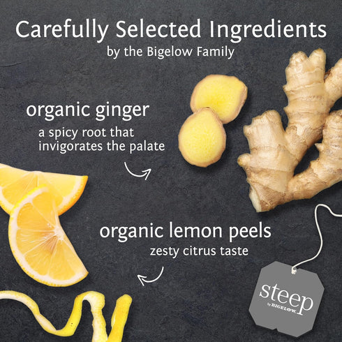20 Count (Pack 6), 120 steep by Bigelow Organic Lemon Ginger Herbal Tea, Caffeine Free, of Total Tea Bags