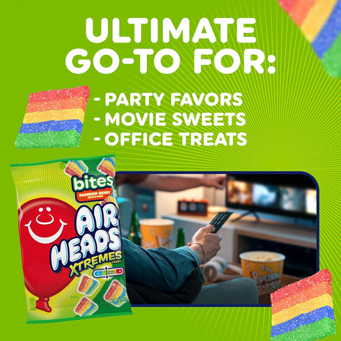30.4 Airheads Xtremes Sweet and Sour Candy Bites, Chewy Candy Bag, Rainbow Berry Artificially Flavored, Ounces