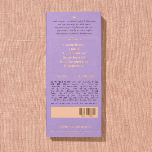 Mulberry 4 Pack Spring & Dark Chocolate Bars Healthy Dark Chocolate, Date-Sweetened - Mixed Berry