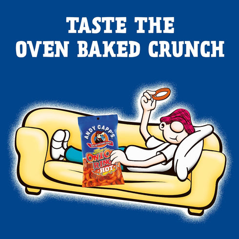 Andy Capp's 2 oz Beer Battered Flavored Onion Flavored Rings Baked Oat and Corn Snacks, Hot