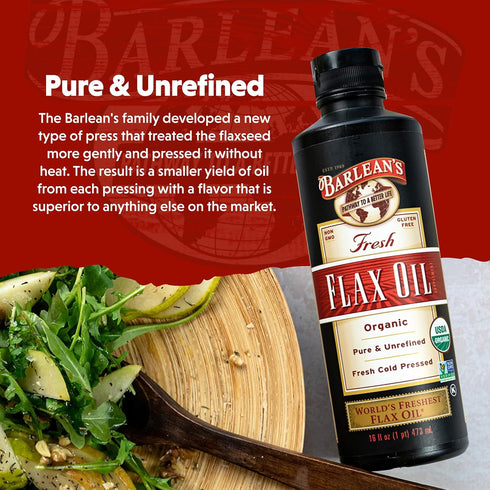 7,640mg 3 16 oz Barlean's Organic Flaxseed Oil Liquid from Fresh Cold Pressed Flax Seeds, ALA Omega Fatty Acid
