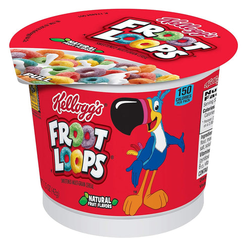12 Count (Pack 2, 9 oz Kelloggs Froot Loops, Breakfast Cereal in a Cup, Low Fat, Bulk Size, of Trays)