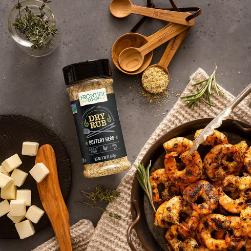5.36 oz Frontier Co-op Buttery Herb Dry Rub Seasoning, - Dry Rub for Wings, Poultry, or Shrimp
