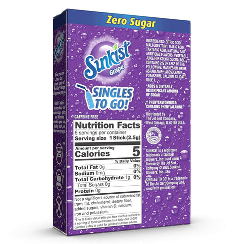 12 6 Packets 72 Sunkist Soda Singles To Go Drink Mix, Grape, Boxes with Each - Total Servings, Non-Carbonated