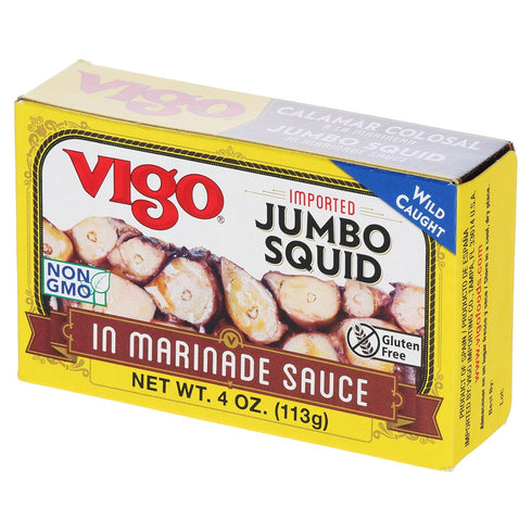 4 (Pack 10)) Vigo Premium Imported Canned Seafood, Jumbo Squid in Marinade Sauce, Specialty Flavored, Perfect