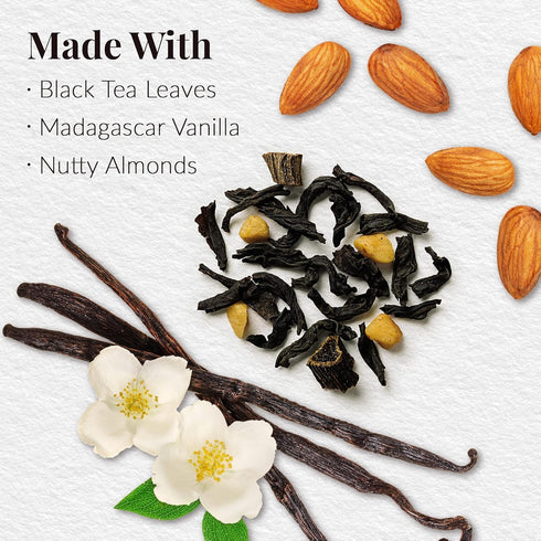 1 lb 200 The Republic of Tea Vanilla Almond Full-Leaf Loose Black Tea Bag| Steeps Cups | Caffeinated